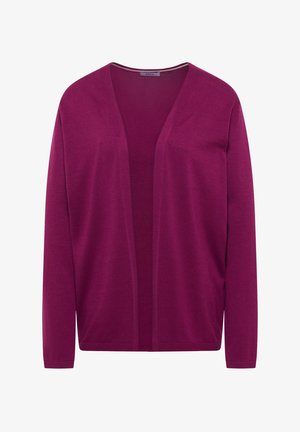 Diep paarse open voorkant vest met lange mouwen en een eenvoudige, gladde gebreide stof.