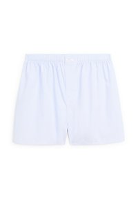 Boxer shorts in cotone azzurro chiaro con vita elastica, dotati di due bottoni frontali e un fit rilassato. Texture liscia e design semplice.