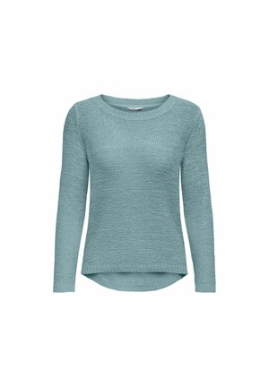 Gai zils adīts džemperis ar apaļu kakla izgriezumu, garām piedurknēm un nedaudz izliektu apakšmalu. Tekstūra ir austa un elpojoša.