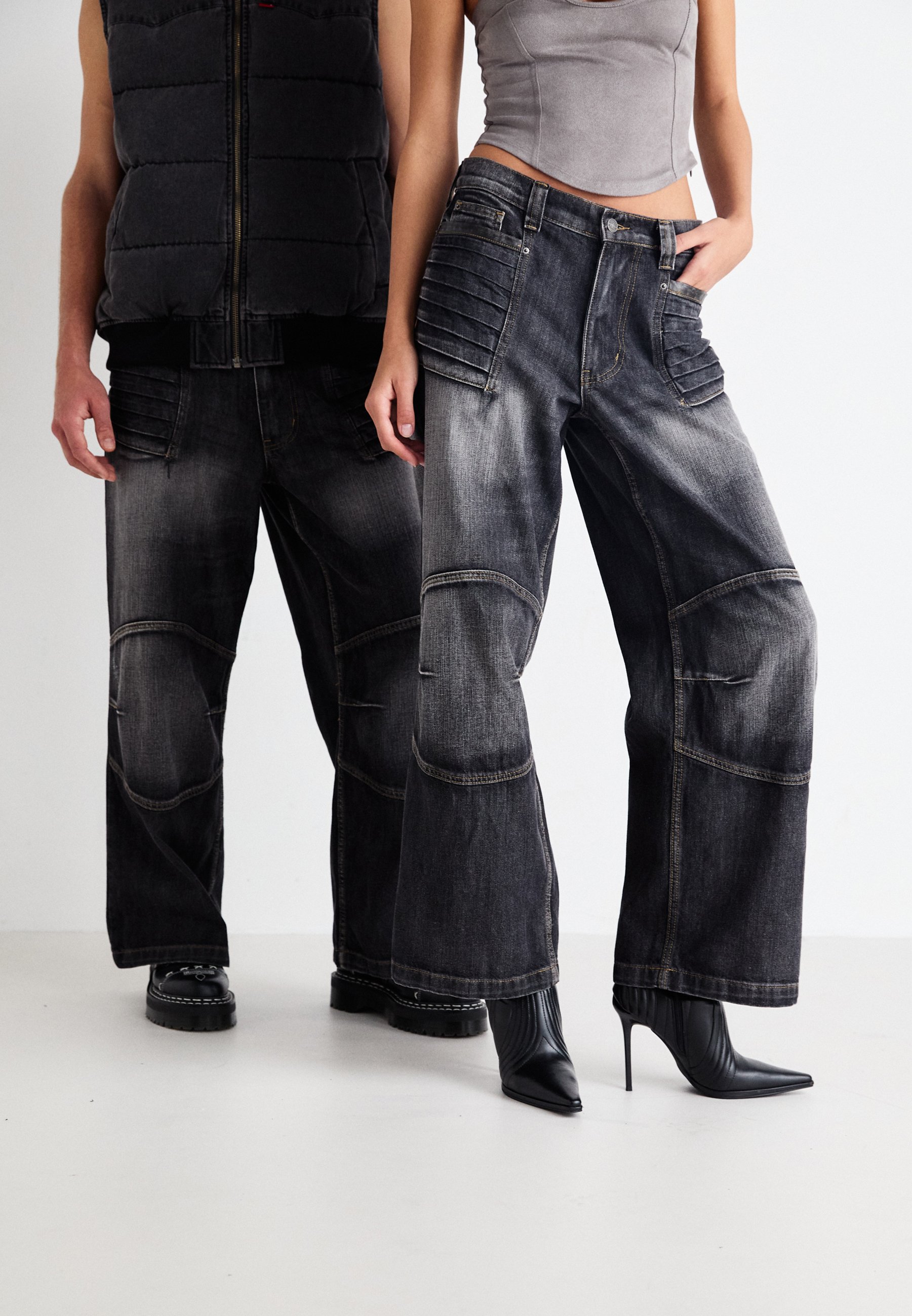 Jaded London MOTO COLOSSUS UNISEX - Loose Jeans - washed black 