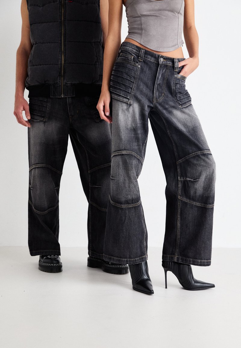 Jaded London MOTO COLOSSUS UNISEX - Bő szabású farmernadrág - washed black