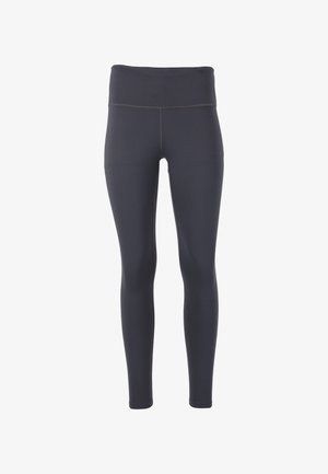 Leggings gemaakt van rekbare donkergrijze stof met een hoge tailleband, met een gladde textuur en subtiele gestikte details.