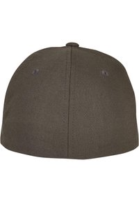 Brown cap with a rounded design, textured fabric, and stitched accents. Features two ventilation eyelets on the top.