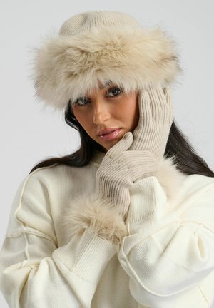 FAUX FUR HAT AND GLOVE SET - Handsker - beige