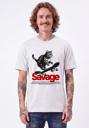 watapparel, SAVAGE CAT UNISEX - T-Shirt print - cool heather grey