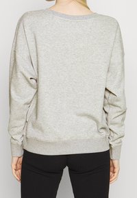 Grijze sweatshirt gemaakt van zachte stof, met een relaxte pasvorm, verlaagde schouders en ribgebreide boorden en zoom. Achteraanzicht weergegeven.