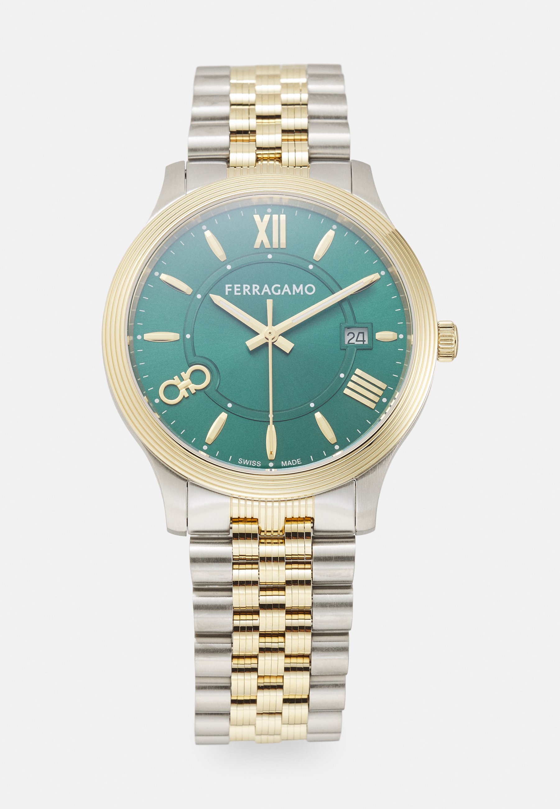 Montre En Bois Bicolore Cadran Blanc Texturé Et Aiguilles Dorées