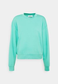 Felpa verde menta realizzata in tessuto morbido, con scollatura a girocollo, maniche lunghe e polsini a costine, dal design oversize.