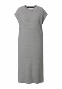 Schwarz-weißer gestreifter Kleid mit rundem Ausschnitt, kurzen Ärmeln und einer lockeren Passform, aus weichem, leichtem Stoff gefertigt.