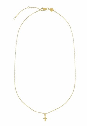 Zlata verižica z nežnim križem kot obeskom. Verižica ima fino povezavo in zanesljiv zapah na obliko raka.