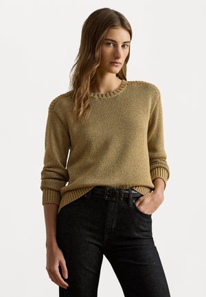 METALLIC COTTON-BLEND CREWNECK SWEATER - Pullover - relic gold