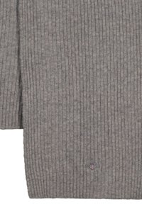 Maglione grigio a coste con un design a maglia testurizzato. Presenta un piccolo logo ricamato sul bordo inferiore. Maniche lunghe.