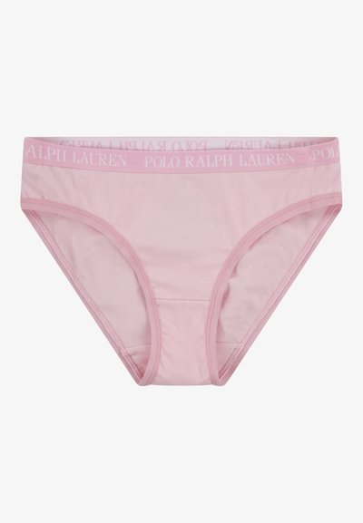 Rózsaszín pamut alsónemű, puha rugalmas derékrésszel, amelyen fehér betűkkel szerepel a "Polo Ralph Lauren" felirat. Egyszerű dizájn, varrat nélküli oldalakkal.