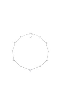 Sølv kæd necklace med vekslende runde ædelstene og glatte led, med en justerbar lås og et elegant overordnet design.