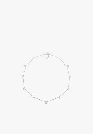 Sølv kæd necklace med vekslende runde ædelstene og glatte led, med en justerbar lås og et elegant overordnet design.