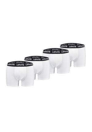 Vier Paare weiße Herren-Boxershorts mit schwarzen elastischen Bund, bedruckt mit dem Levi's Logo in Weiß.