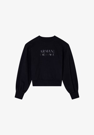 Zwarte sweatshirt met lange, pofmouwen, ribgebreide manchetten en zoom. Beschikt over het reliëf "ARMANI EXCHANGE" logo in een zilveren afwerking aan de voorkant.