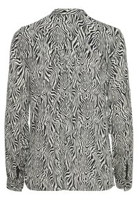 Blusa a maniche lunghe in stampa zebra bianco e nero, tessuto leggero, design con colletto, dettaglio con piega posteriore e polsini con bottoni.
