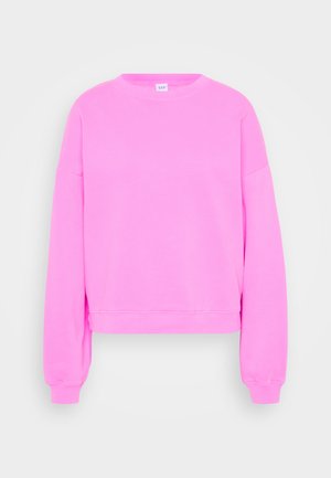 Rosa bomulds sweatshirt med rund hals, dropped shoulder seams, ribbede manchetter og en cropped kant. Glat tekstur, casual design.