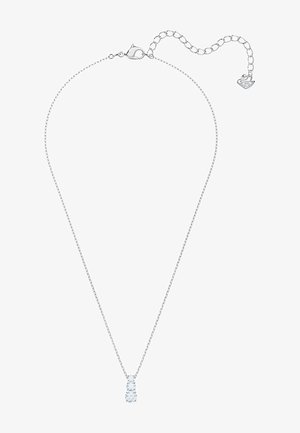 Collier en argent sterling avec une chaîne délicate, comportant un cluster central de petites pierres précieuses claires disposées de manière verticale.