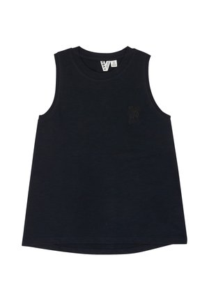 Ärmelloses schwarzes Tanktop aus weichem Stoff, mit Rundhalsausschnitt und dezenter Logo-Stickerei auf der Brust. Klassische Passform mit abgerundetem Saum.