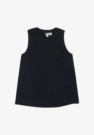 Ärmelloses schwarzes Tanktop aus weichem Stoff, mit Rundhalsausschnitt und dezenter Logo-Stickerei auf der Brust. Klassische Passform mit abgerundetem Saum.