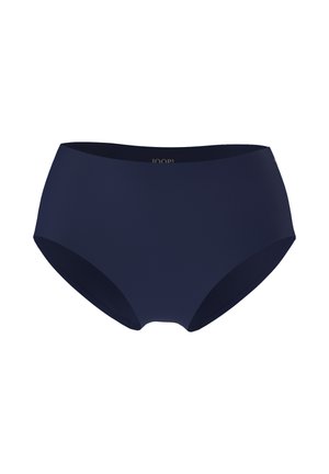 Marineblauwe bikiniborsten met een hoge taille, gladde textuur en zonder zichtbare naden. Heeft een subtiel logo op de tailleband.