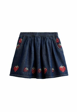JoJo Maman Bébé, CROSS STITCH EMBROIDERED DENIM SKIRT - A-snit nederdel - denim blue strawberry