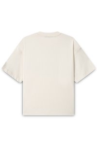 Short-sleeve T-shirt in off-white cotton, featuring a crew neck and relaxed fit, with a smooth texture and minimal design.