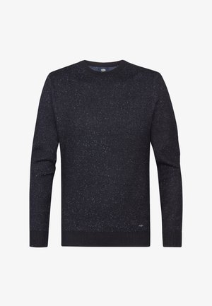 Maglione in maglia navy con leggere venature, scollo rotondo, maniche lunghe e polsini e orlo a coste. Texture morbida, silhouette casual.