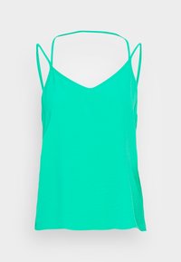Camisola leve em turquesa brilhante, com decote em V, finas alças ajustáveis e um ajuste descontraído. Textura suave por todo o lado.