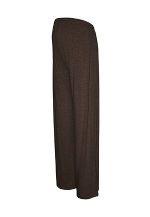 Pantalon large marron foncé à taille élastique, ample, montré de profil sur fond blanc.