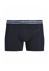 Zwarte boxershorts van katoen met een aansluitend ontwerp, met een contrasterende blauwe en witte elastische tailleband met tekstlogo.