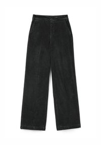 Pantalon large en corduroy noir avec poches avant, fermeture à bouton et taille haute.