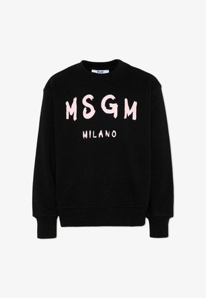 Czarna bluza z długim rękawem z różowym napisem "MSGM" nad mniejszym napisem "MILANO" na przodzie, z prążkowanymi mankietami i pasem.