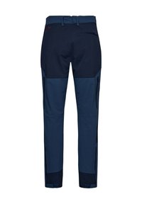 Marine udendørsbukser med en blanding af materialer, sidelommer med lynlås, justerbar talje og kontrasterende paneler på underbenene.