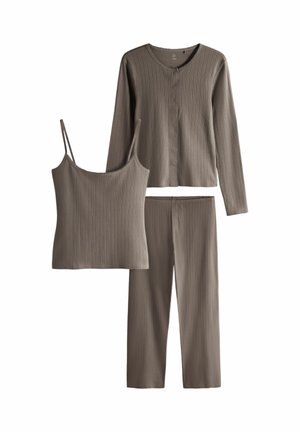 THE SET, 3 PIECE POINTELLE BUTTON THROUGH TROUSERS PYJAMAS SET - Pyjama set - taupe