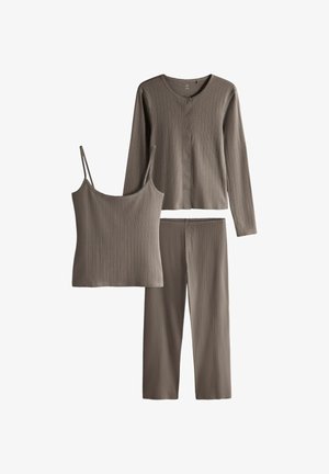 THE SET, 3 PIECE POINTELLE BUTTON THROUGH TROUSERS PYJAMAS SET - Pyjama set - taupe
