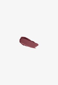 Pennellata morbida di rossetto color malva su sfondo bianco, che mostra una texture cremosa e una tonalità di colore.