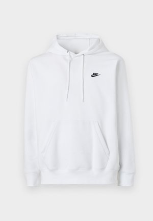 Witte hoodie van zachte stof met lange mouwen, voorzak met kangaroo ontwerp en zwart Nike-logo op de linkerkant van de borst. Verstelbare capuchon.