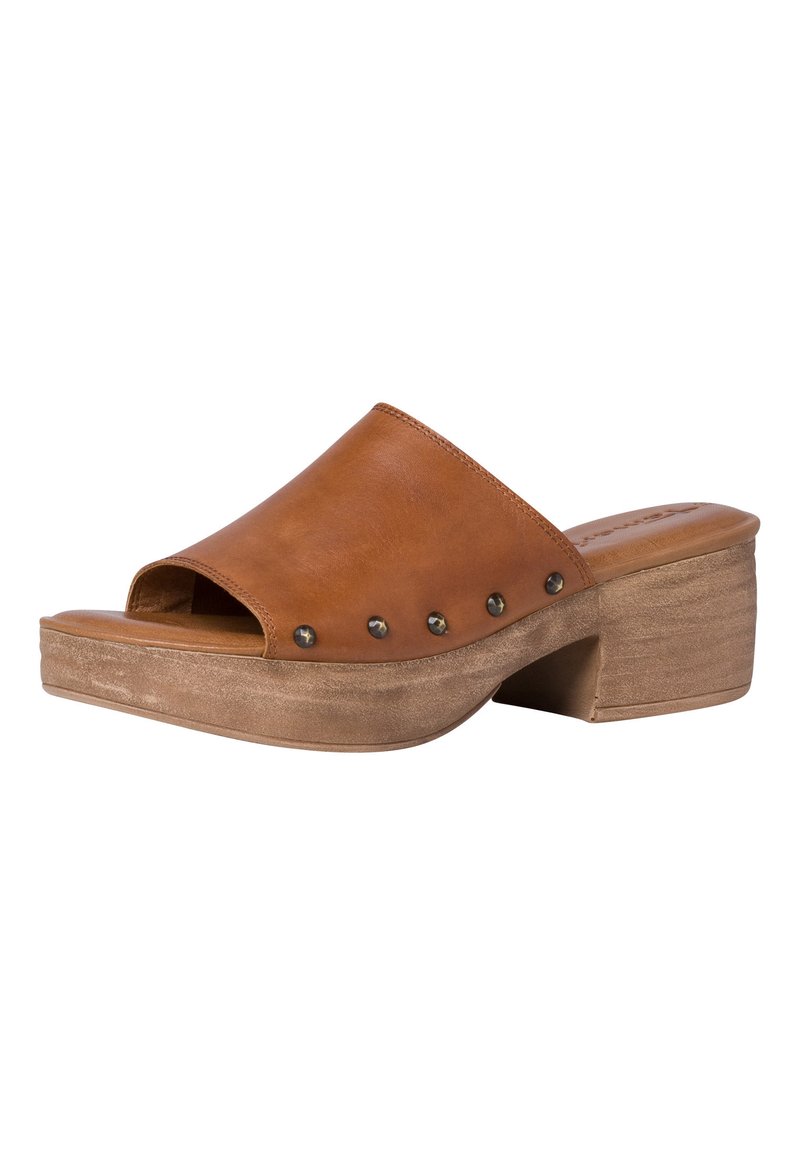 Damen Flache Pantoletten | Tamaris Clogs cognac leather/braun - PW63370 Damen Flache Pantoletten | Tamaris Clogs cognac leather/braun - PW63370