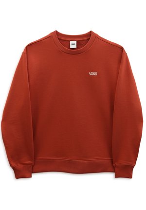 Rustorange crewneck sweatshirt med lille hvidt Vans-logo på venstre bryst, ribstrikkede manchetter, krave og kant.