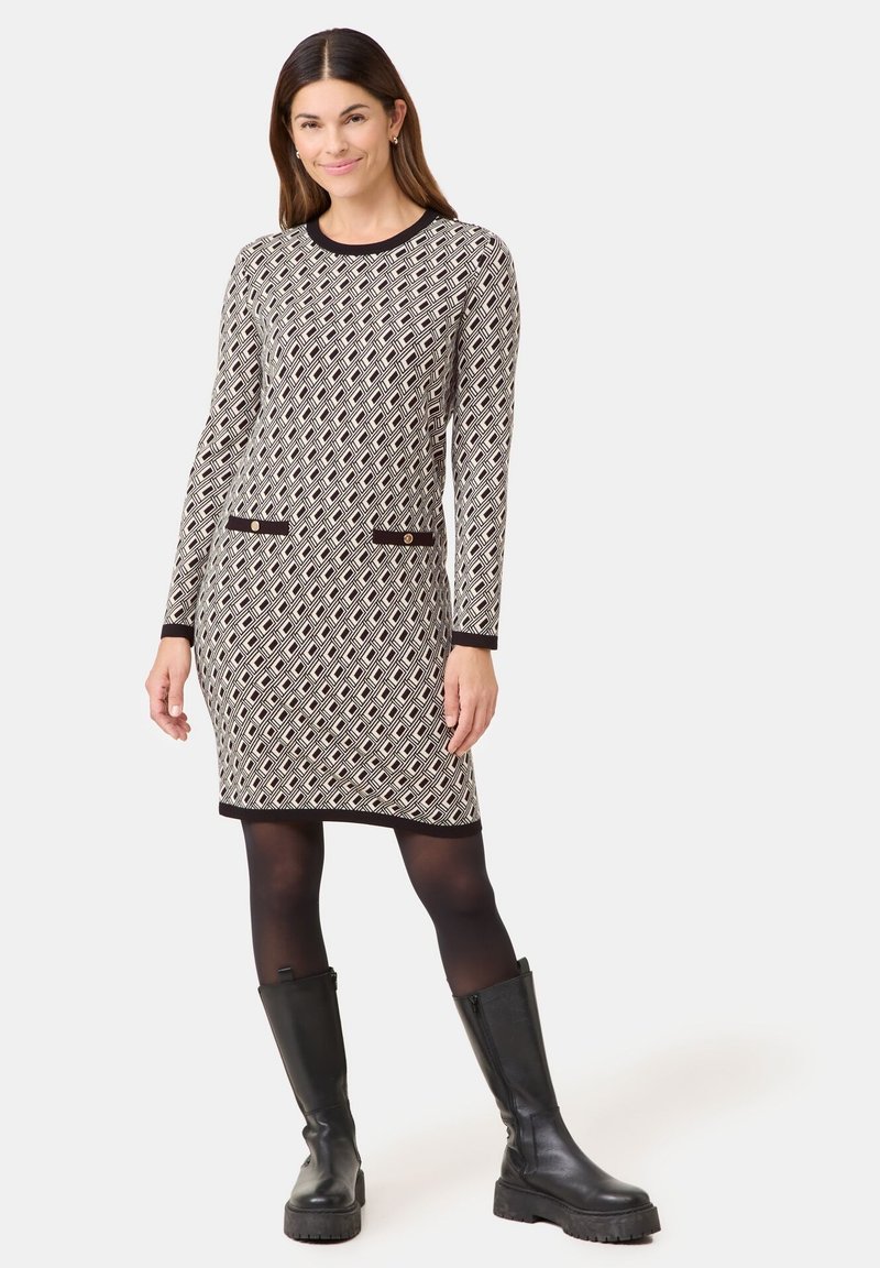 Gerry Weber ELEGANTES  MIT JACQUARD MUSTER - Strickkleid - cream   black graphic jacquard