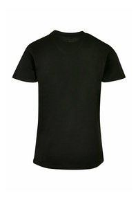 Sort bomulds t-shirt med korte ærmer, rund udskæring og en glat tekstur. Ingen synlige designs eller mønstre på bagsiden.