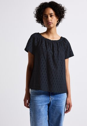 MIT LOCHSTICKEREI - Bluse - blau