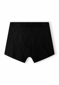 Fekete férfi boxer alsónadrág, kontúros elülső zsebbel és varrott varratokkal, síkban, fehér háttéren bemutatva.