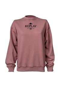 Felpa rosa con un collo alto, maniche lunghe e la scritta nera "REPLAY NOT ORDINARY 1981" al centro. Materiale morbido in misto cotone.