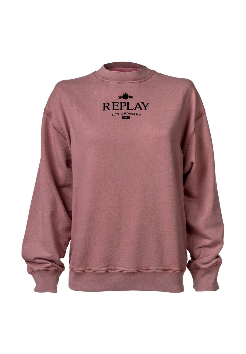 Felpa rosa con un collo alto, maniche lunghe e la scritta nera "REPLAY NOT ORDINARY 1981" al centro. Materiale morbido in misto cotone.