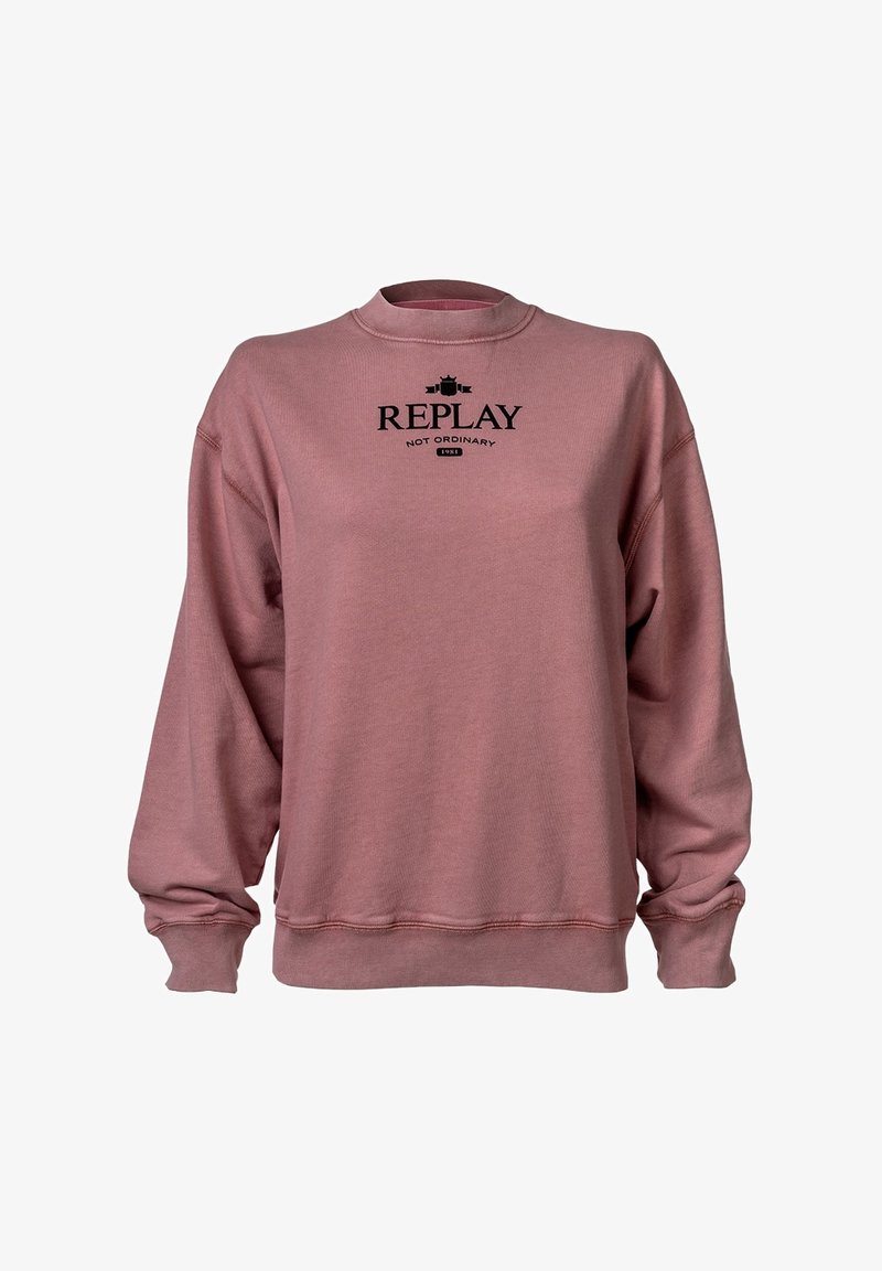 Felpa rosa con un collo alto, maniche lunghe e la scritta nera "REPLAY NOT ORDINARY 1981" al centro. Materiale morbido in misto cotone.