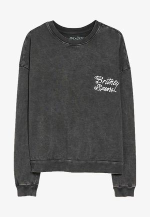 Felpa grigio scuro a maniche lunghe con collo, polsini e orlo a coste, con scritta bianca "Britney Spears" sul petto sinistro.